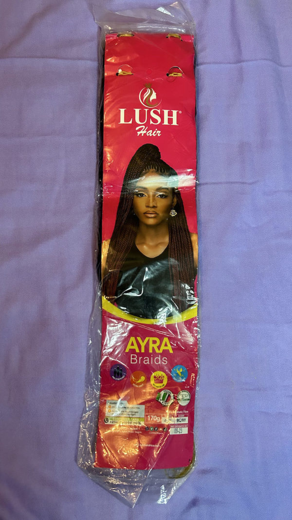 Front cover of a pack of lush hair ayra braid extension