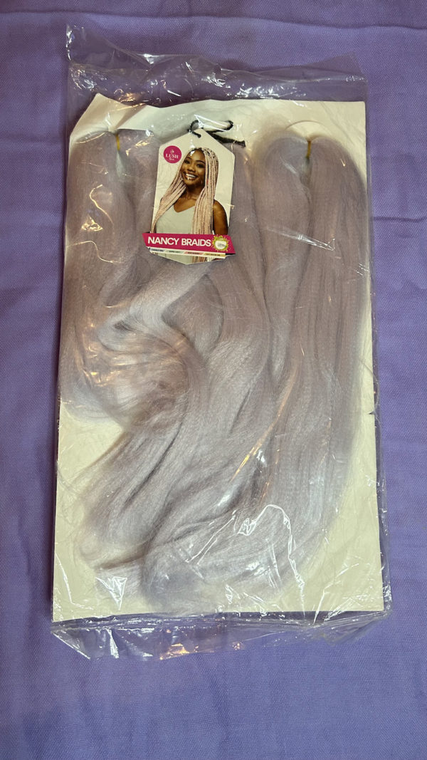 Back view of lush hair Nancy braids extension. Colour Lavendar