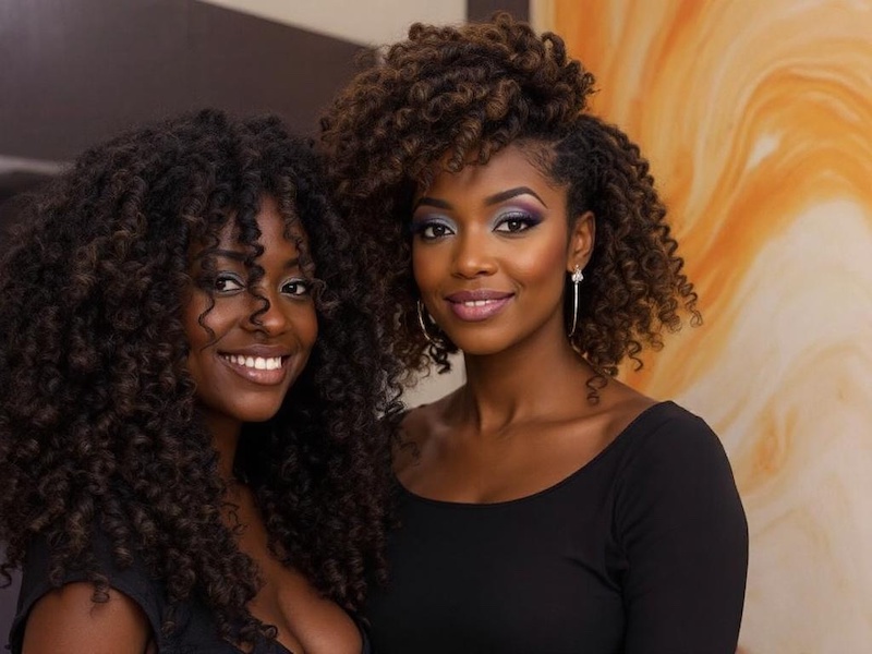 Afro curls modelled by 2 black women